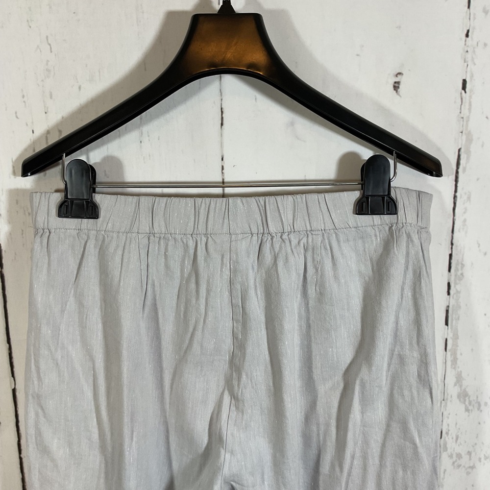 J. Jill Linen Stretch Gray Cropped Capri Pants Womens Medium Tapered Button Hem - Picture 9 of 13